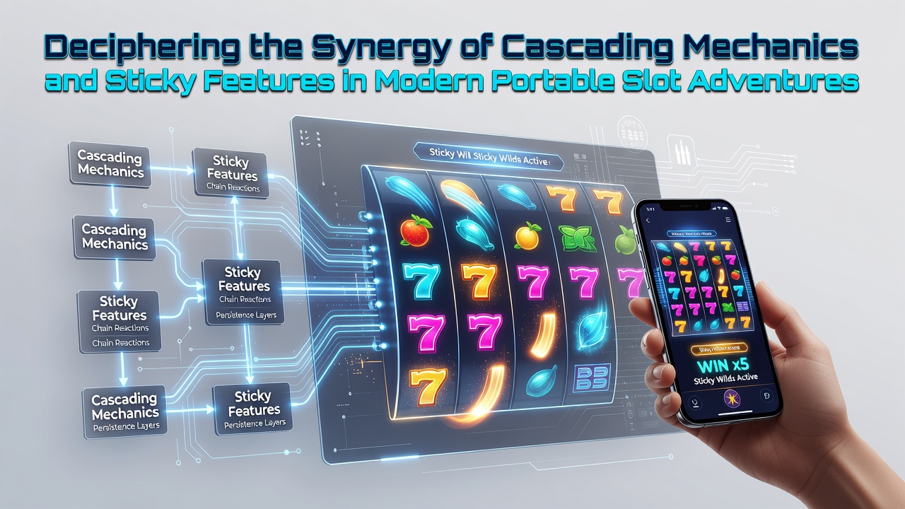 Illustration of cascading symbols and sticky wilds in a mobile slot game interface