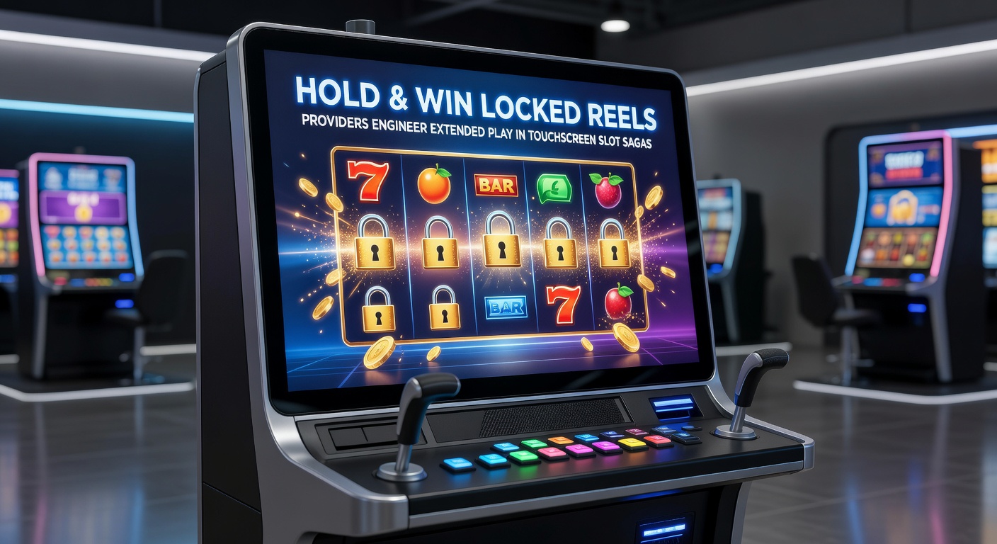 Vibrant touchscreen slot interface displaying Hold & Win locked reels with glowing symbols and accumulating prizes