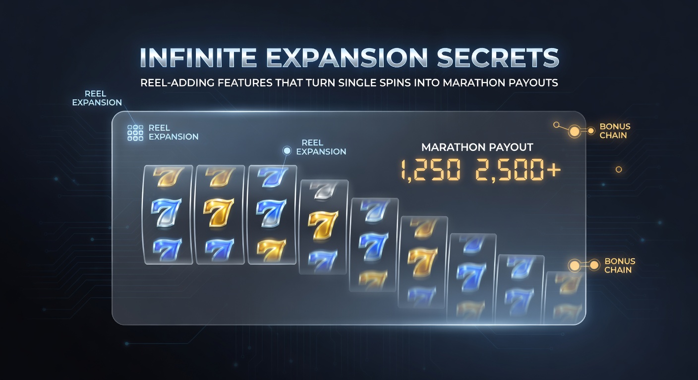 Close-up of a slot interface with reels multiplying from 5 to 8 columns, golden symbols triggering further expansions amid exploding win lines