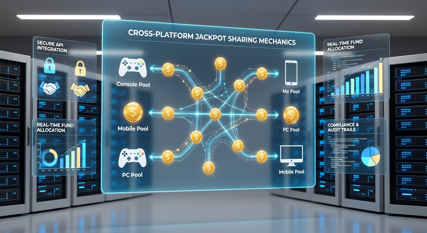 Network visualization of jackpot contribution flows between game servers operated by different development studios