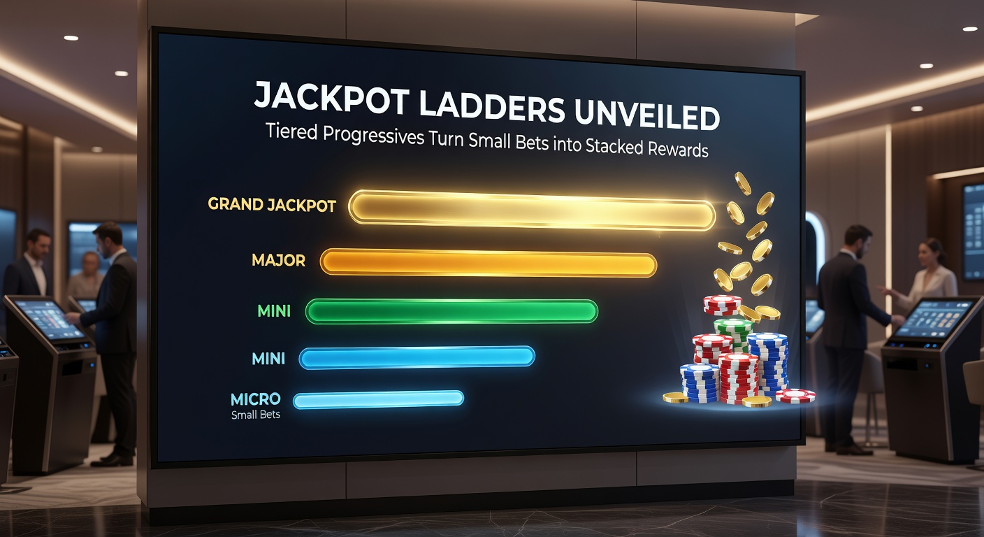 Screenshot of a slot game interface showing an active jackpot ladder bonus, with player cursor hovering over a mid-tier rung amid flashing lights and escalating prize values