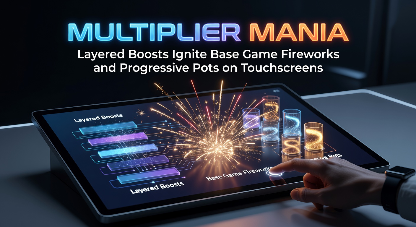 Vibrant slot screen showing layered multipliers exploding across reels during base game spins, with progressive jackpot meters climbing in the background