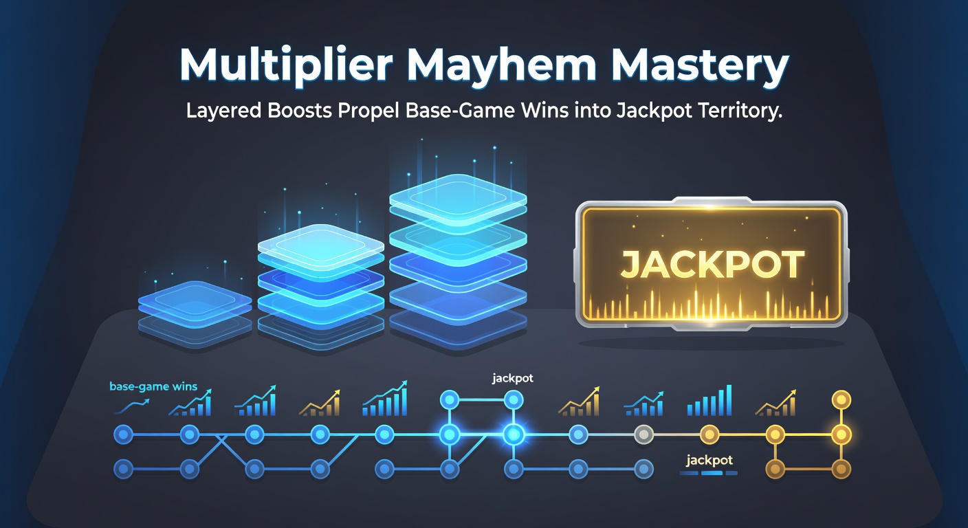 Close-up of slot reels with multiple glowing multiplier orbs stacking and exploding, base-game counters skyrocketing toward a progressive jackpot