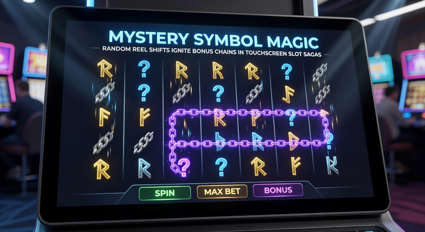 Close-up of mystery symbols exploding into wilds on a mobile slot screen, chaining bonuses across reels