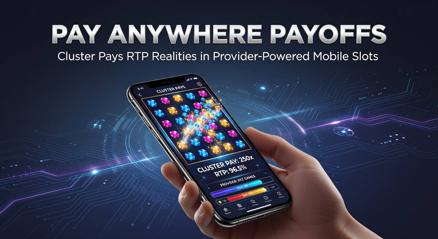 Vibrant mobile slot screen displaying colorful symbol clusters forming wins across the grid, highlighting pay anywhere mechanics in action