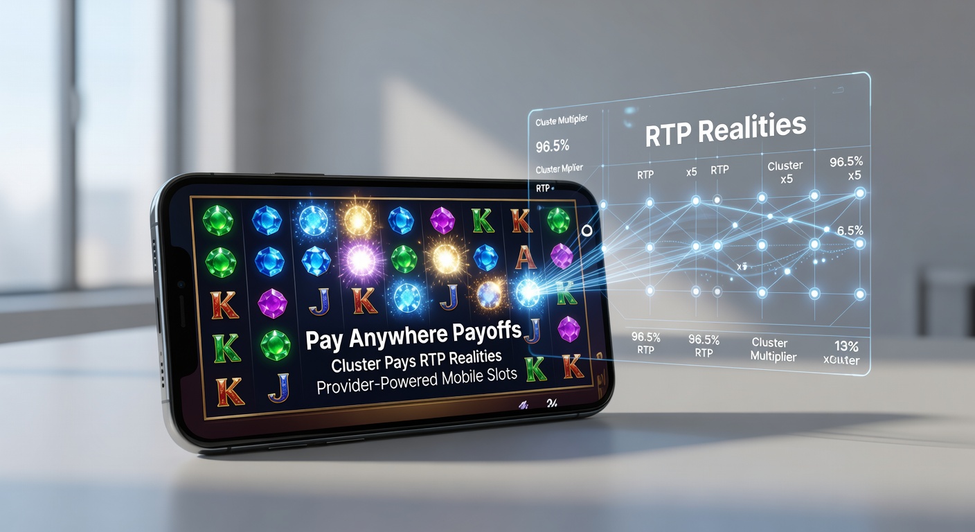 Close-up of a provider's cluster pays slot on a smartphone, with exploding symbols and multiplier meters building during a bonus round