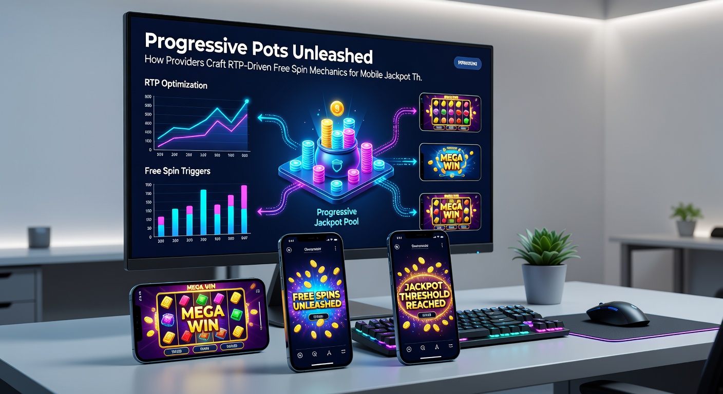 Close-up of a slot game's free-spin bonus wheel intertwined with a glowing progressive pot display on a mobile device, illustrating RTP contribution flows and jackpot triggers