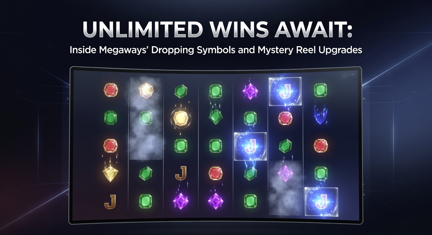 Close-up of mystery reel fully upgraded with golden symbols cascading into massive win lines on a Megaways slot