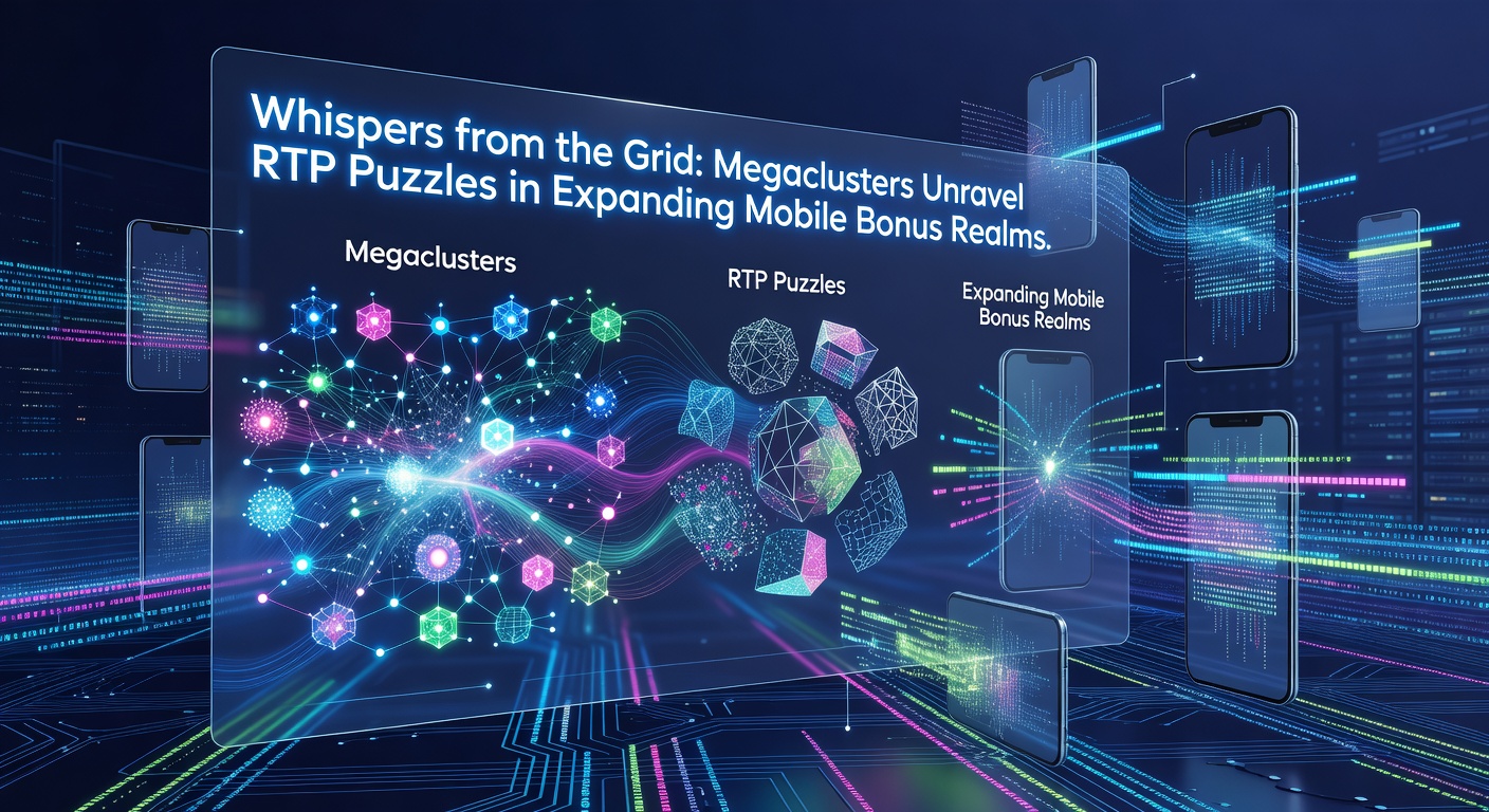 Vibrant megacluster slot grid exploding with symbols on a mobile screen, illustrating dynamic RTP mechanics in bonus rounds